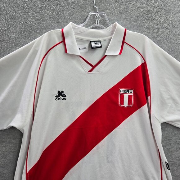 VINTAGE Peru Men Jersey Large White Logo 17 Calvo Home‎ 1986-87 Soccer - Picture 2 of 10